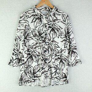 Joseph Ribkoff Black and White Floral Button-Front Blouse